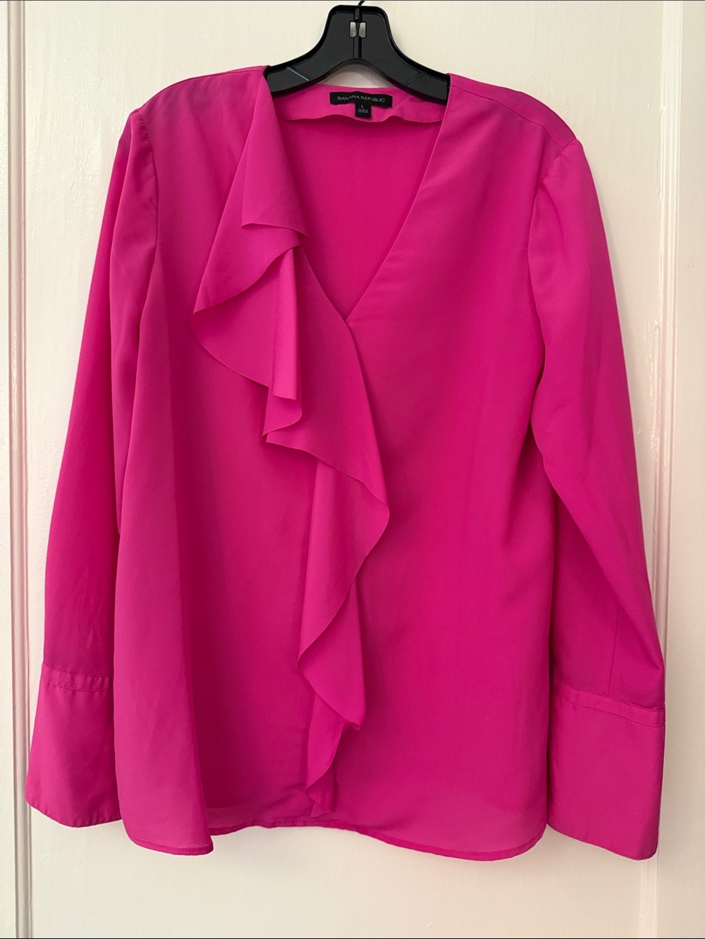 Banana Republic Fuchsia Ruffle V-Neck Blouse